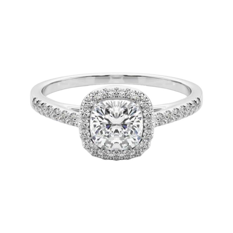 GIA Certified 1,2 Carat Cushion Halo Pave Anello con diamanti in oro bianco 18K