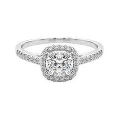 GIA Certified 1,2 Carat Cushion Halo Pave Anello con diamanti in oro bianco 18K