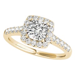 GIA Certified 1.2 Carat Cushion Halo Pave Cathedral Diamond Ring