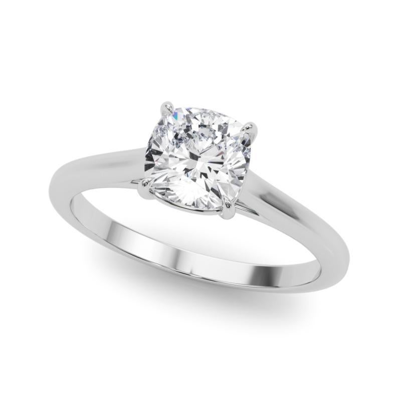 Taille coussin Bague à diamant cathédrale certifiée GIA, solitaire coussin de 1,2 carat en vente