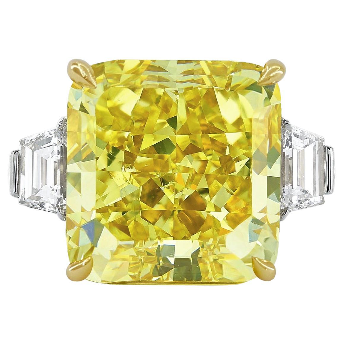 GIA Certified 12 Carat Radiant Fancy Yellow Diamond Ring For Sale