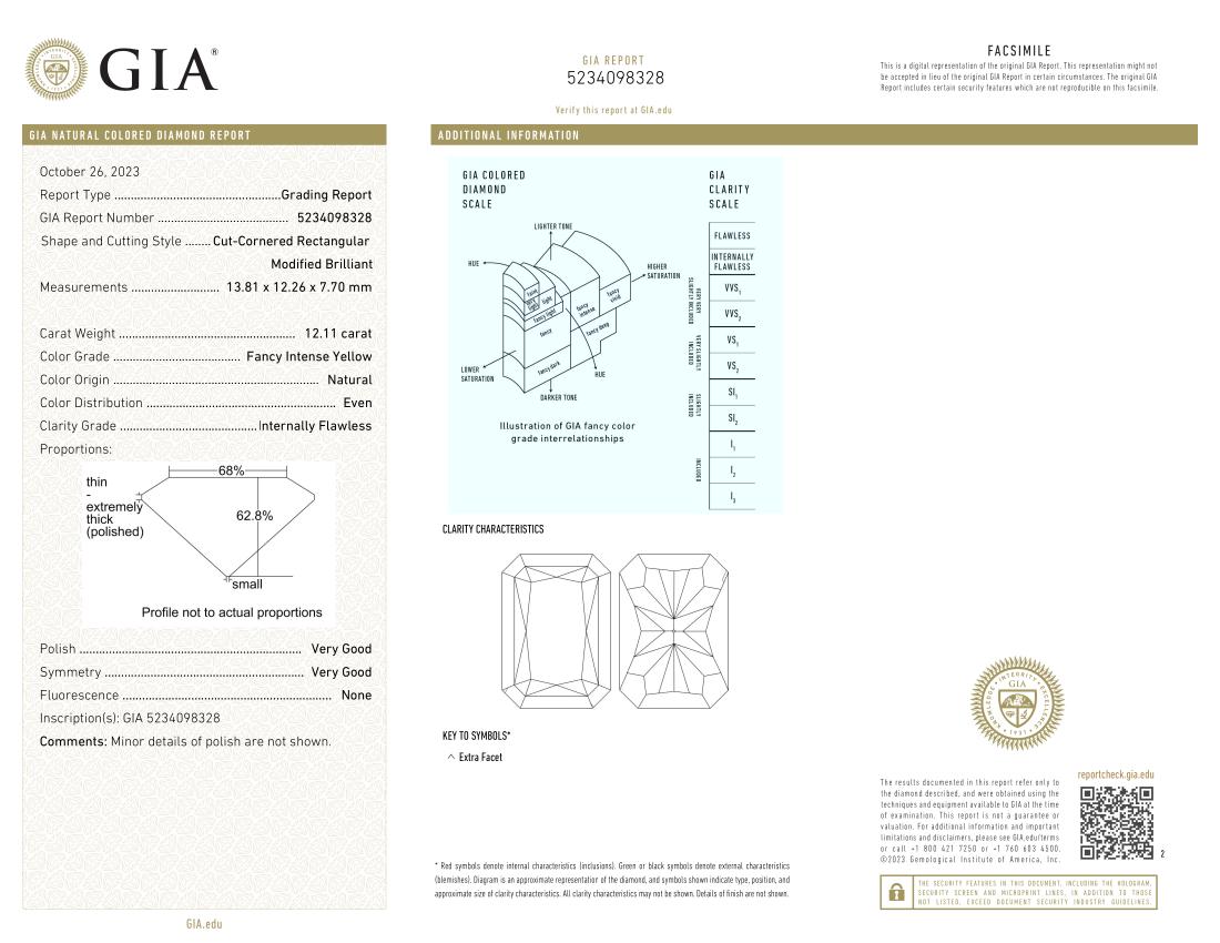Bague certifiée GIA avec 12 carats de diamant rayonnant de couleur jaune fantaisie  Neuf - En vente à Rome, IT