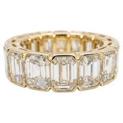 GIA Certified 12 Carat Emerald Cut Diamond Eternity Band in 18k Yellow Gold