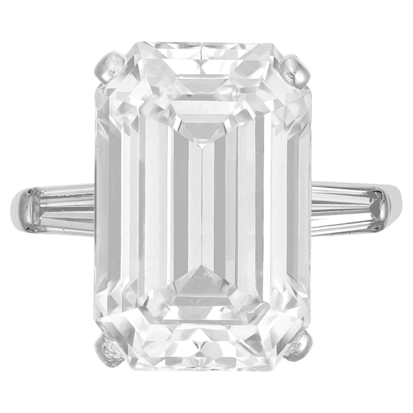 GIA Certified 12 Carat Emerald Cut FLAWLESS D COLOR Type IIA Diamond Ring For Sale