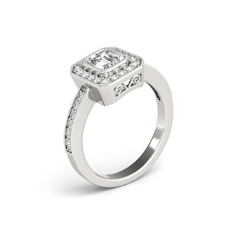 GIA zertifiziert 1,2 Karat Smaragd Halo Milgrain 18K Weißgold Diamantring Damen im Angebot