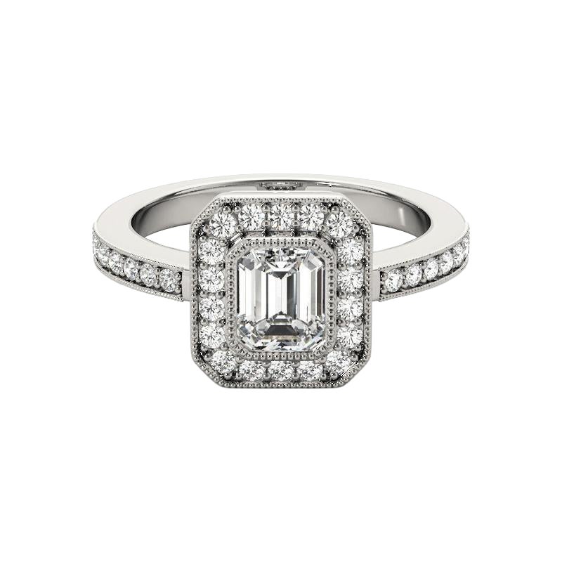 GIA zertifiziert 1,2 Karat Smaragd Halo Milgrain 18K Weißgold Diamantring