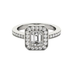 GIA zertifiziert 1,2 Karat Smaragd Halo Milgrain 18K Weißgold Diamantring