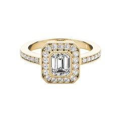 GIA Certified 1.2 Carat Emerald Halo Milgrain 18K Yellow Gold Diamond Ring