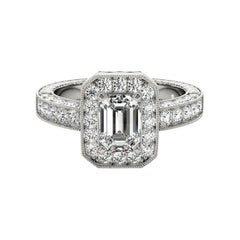 GIA Certified 1.2 Carat Emerald Halo Openwork Pave Platinum Diamond Ring
