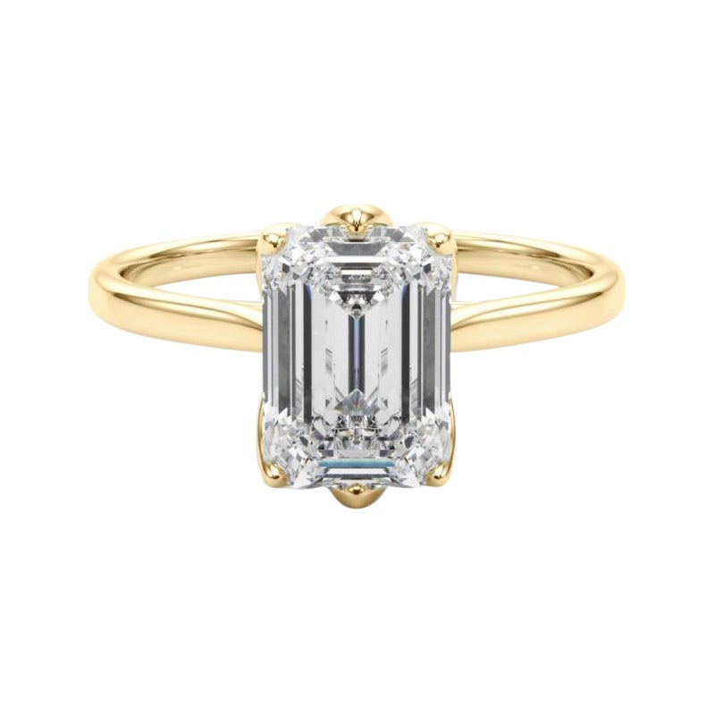 GIA Certified 1.2 Carat Emerald Solitaire Tulip Rose Diamond Ring in vendita