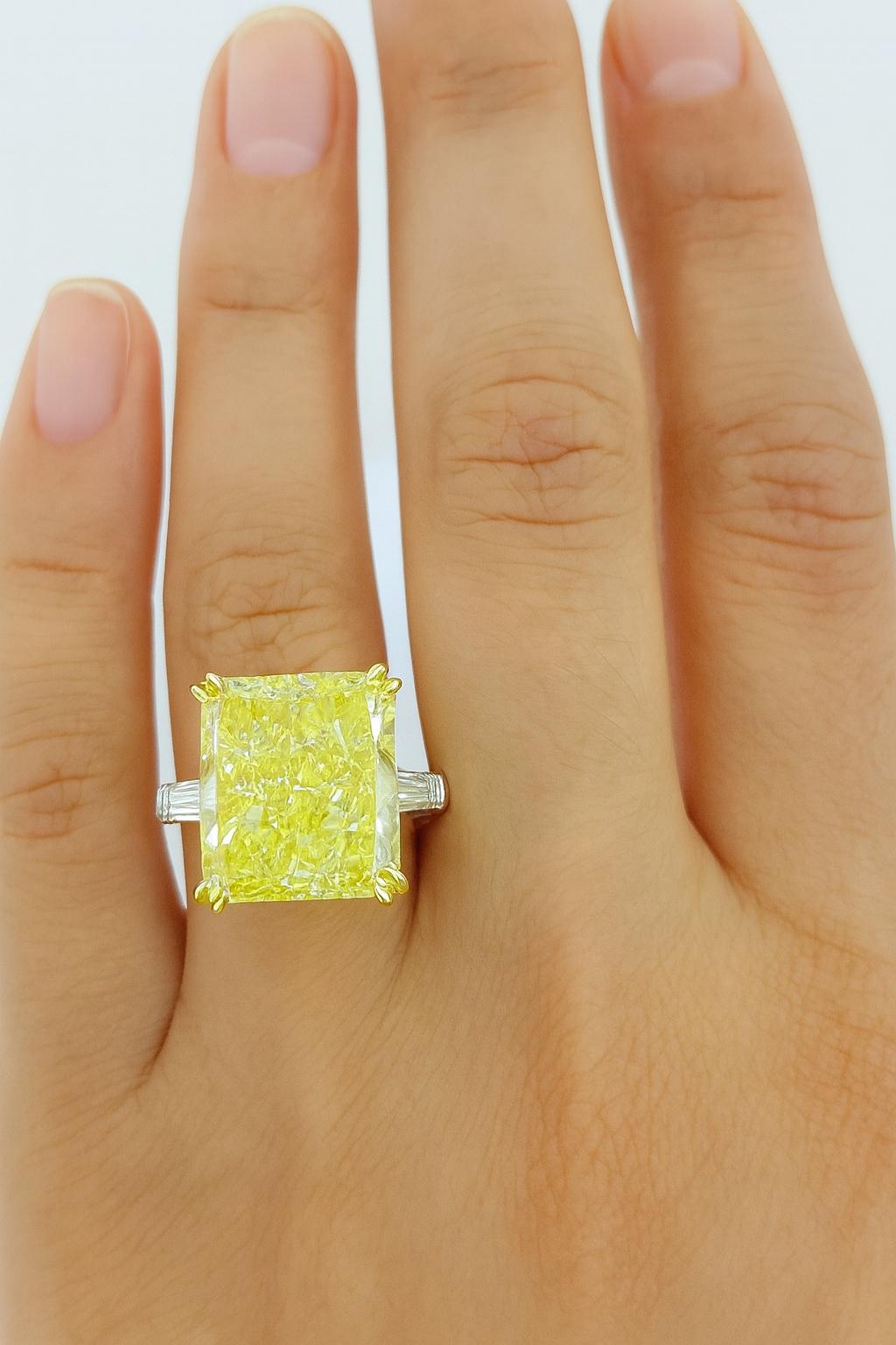 Contemporary GIA Certified 12 Carat Fancy Intense Diamond Engagement Platinum Ring For Sale