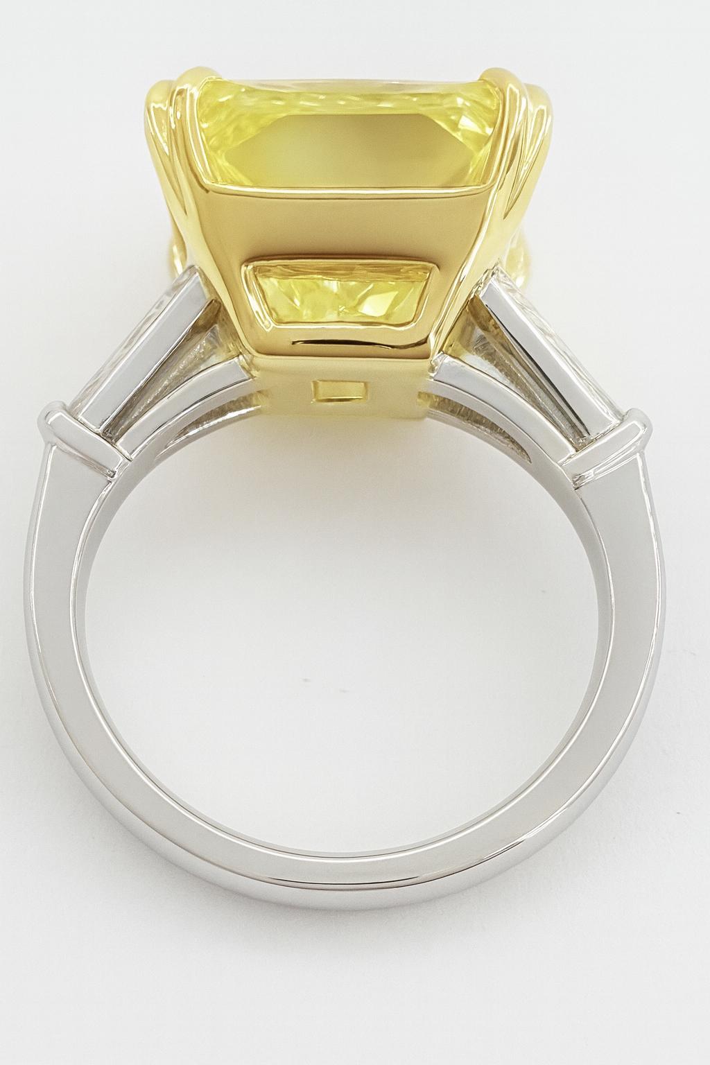 Radiant Cut GIA Certified 12 Carat Fancy Intense Diamond Engagement Platinum Ring For Sale