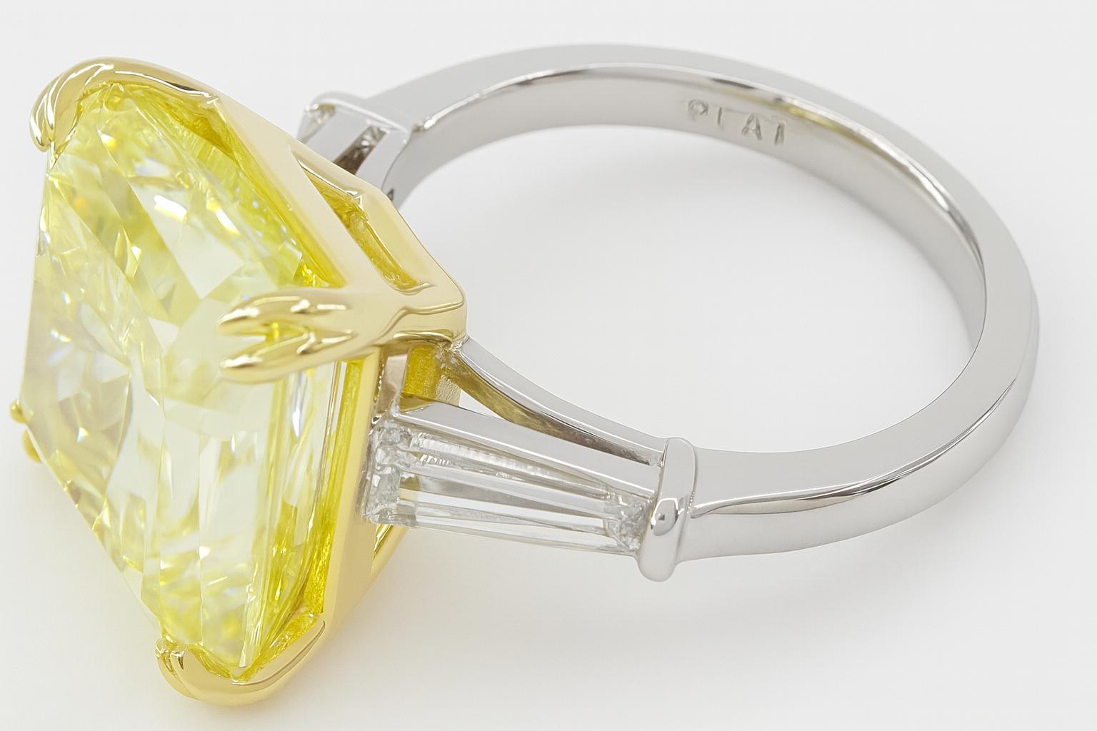 GIA Certified 12 Carat Fancy Intense Diamond Engagement Platinum Ring In New Condition For Sale In Chicago, IL