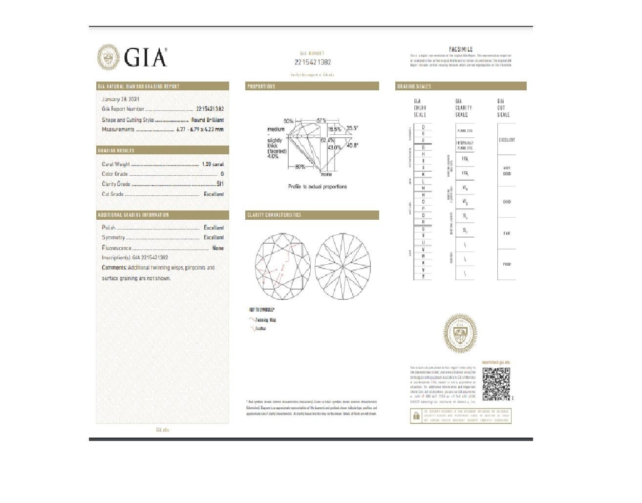 GIA zertifiziert 1,2 Karat G SI1 natürlicher Diamant Solitär Verlobungsring (Rundschliff)