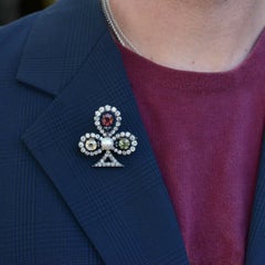 GIA zertifiziert 12 Karat Edelstein antike Brosche Spielkarte Anzug Poker