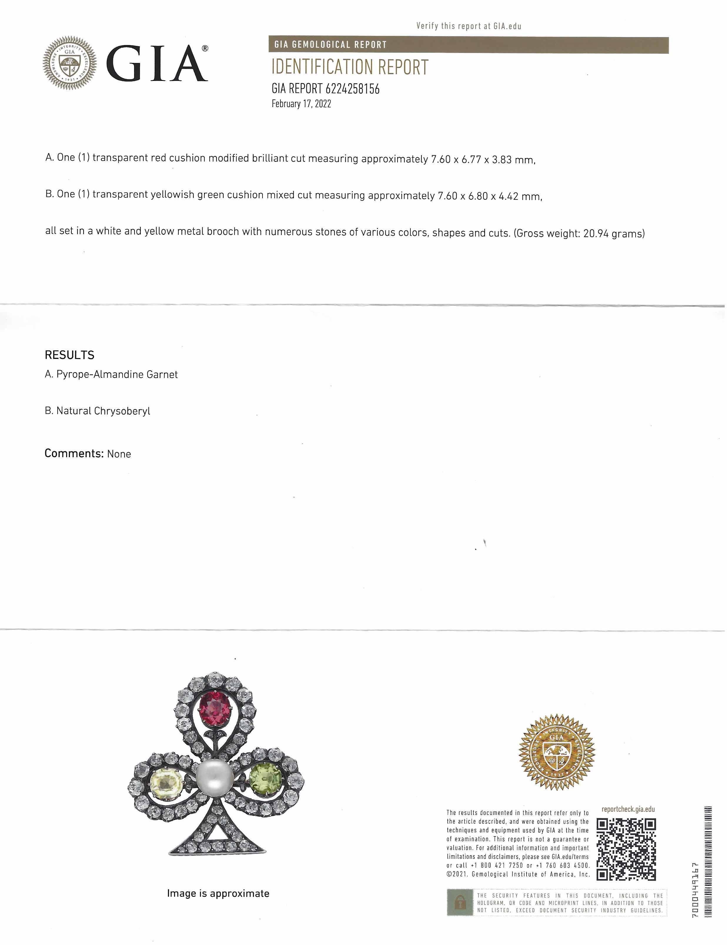 GIA Certificato 12 Carati Gemma Antica Spilla Carte da Gioco Poker in vendita 1