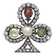 GIA Certified 12 Carat Gemstone Antique Brooch Playing Card Suit Poker