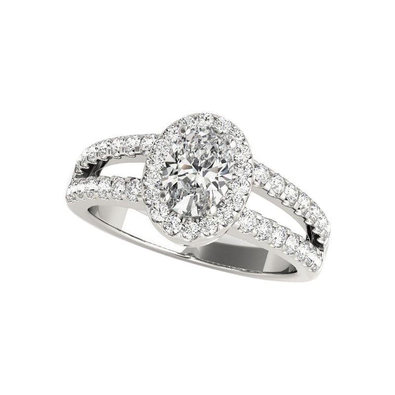 GIA zertifiziert 1.2 Karat Halo Oval Filigran Split Shank Diamantring