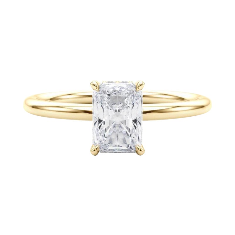 Bague en or jaune 18 carats certifiée GIA de 1,2 carat à halo caché et rayonnant en vente