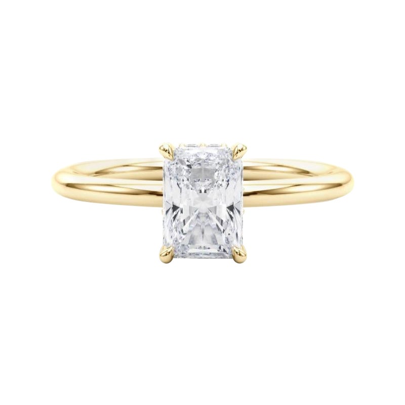 Bague en or jaune 18 carats certifiée GIA de 1,2 carat à halo caché et rayonnant en vente
