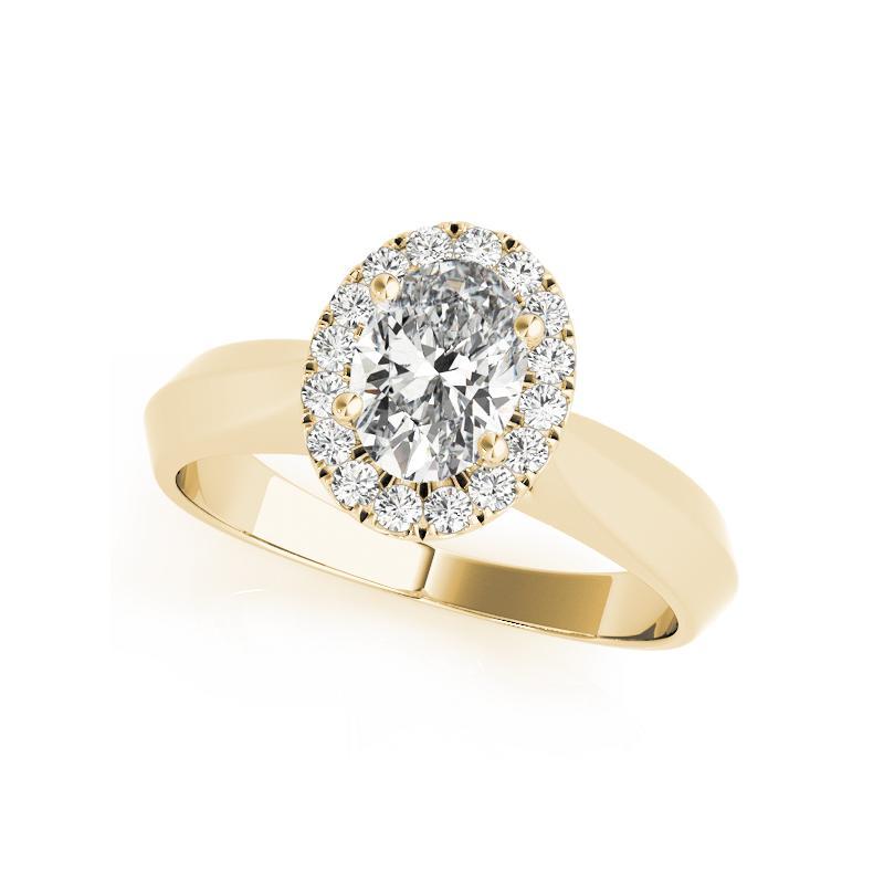 GIA Certified 1.2 Carat Knife Edge Band Oval Halo 18K Yellow Gold Diamond Ring Neuf - En vente à New York, NY