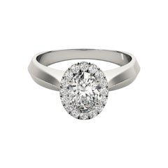 GIA Certified 1.2 Carat Knife Edge Band Oval Halo  Diamond Ring