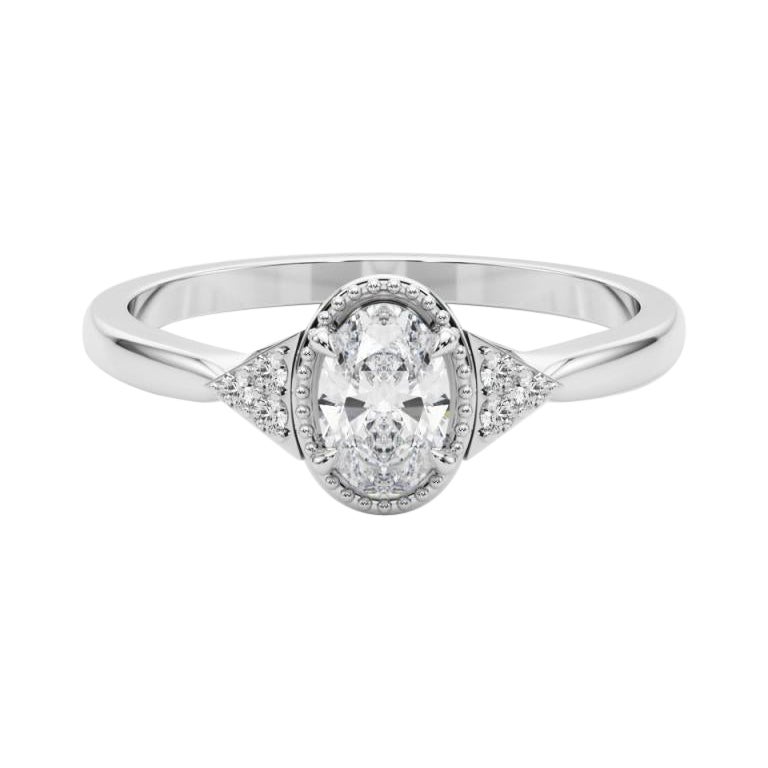 Anello di diamanti in platino geometrico con castone ovale a grana fine da 1.2 carati certificato GIA in vendita