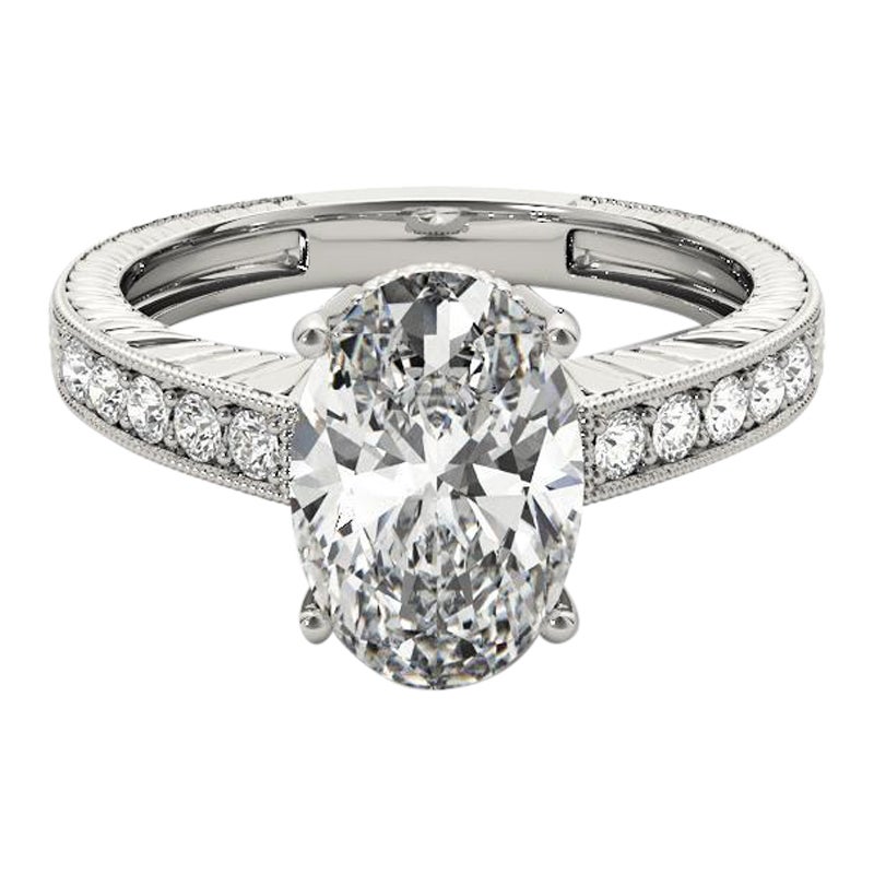 Anello in platino con diamante ovale antico inciso a grana fine certificato GIA da 1,2 carati