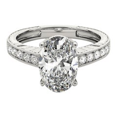 Anello in platino con diamante ovale antico inciso a grana fine certificato GIA da 1,2 carati