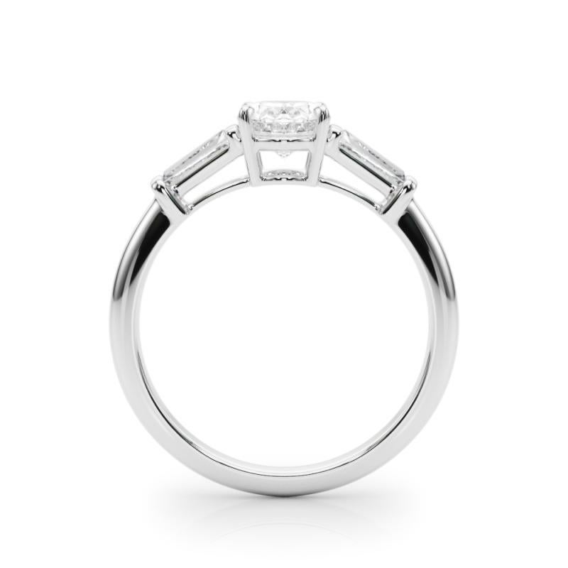 Bague à trois pierres en diamant ovale et baguette de 1,2 carat certifiée par le GIA Neuf - En vente à New York, NY
