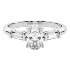 GIA Certified 1.2 Carat Oval & Baguette Classic 3-Stone Diamond Ring