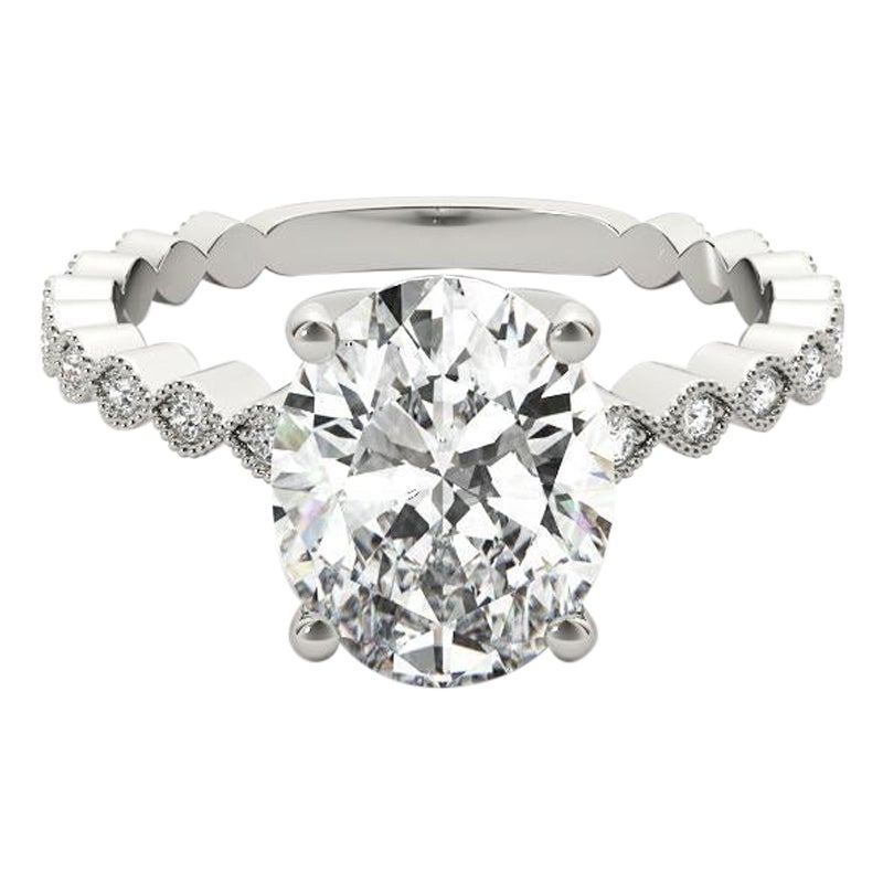 GIA Certified 1,2 Carat Oval Bezel Milgrain Band 18K White Diamond Ring