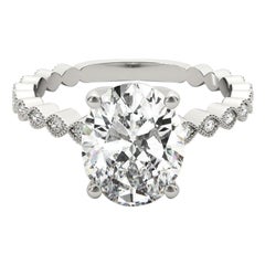 GIA Certified 1,2 Carat Oval Bezel Milgrain Band 18K White Diamond Ring