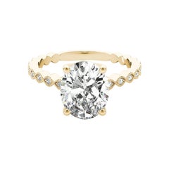 GIA Certified 1.2 Carat Oval Bezel Milgrain Band 18K Yellow Gold Diamond Ring