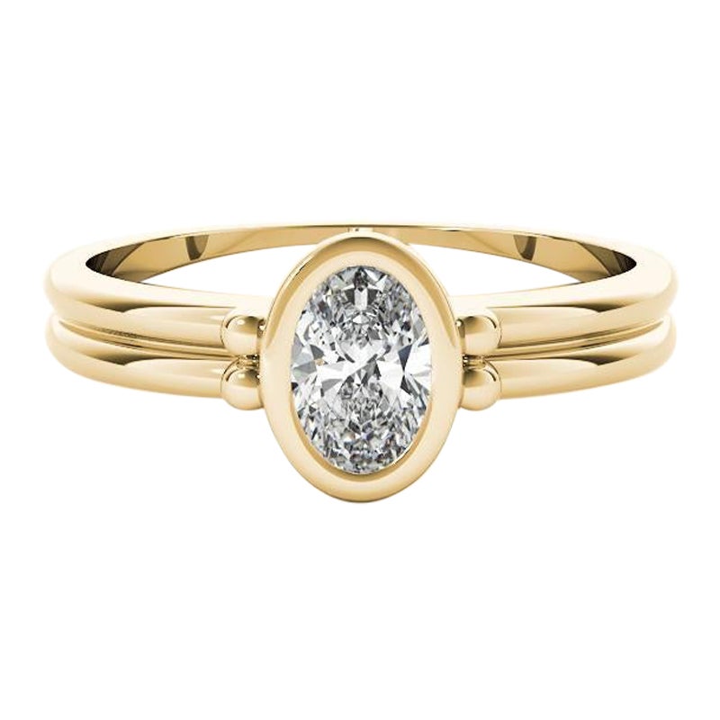 GIA Certified 1.2 Carat Oval Bezel Solitaire Double Band Diamond Ring
