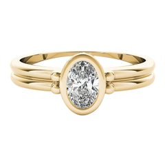 GIA Certified 1.2 Carat Oval Bezel Solitaire Double Band Diamond Ring