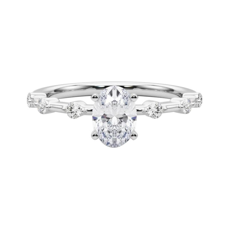 Anello di diamanti con gambo di bambù e diamante ovale da 1.2 carati certificato GIA