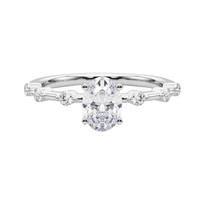 Anello di diamanti in platino con gambo di bambù e diamante ovale da 1.2 carati certificato GIA
