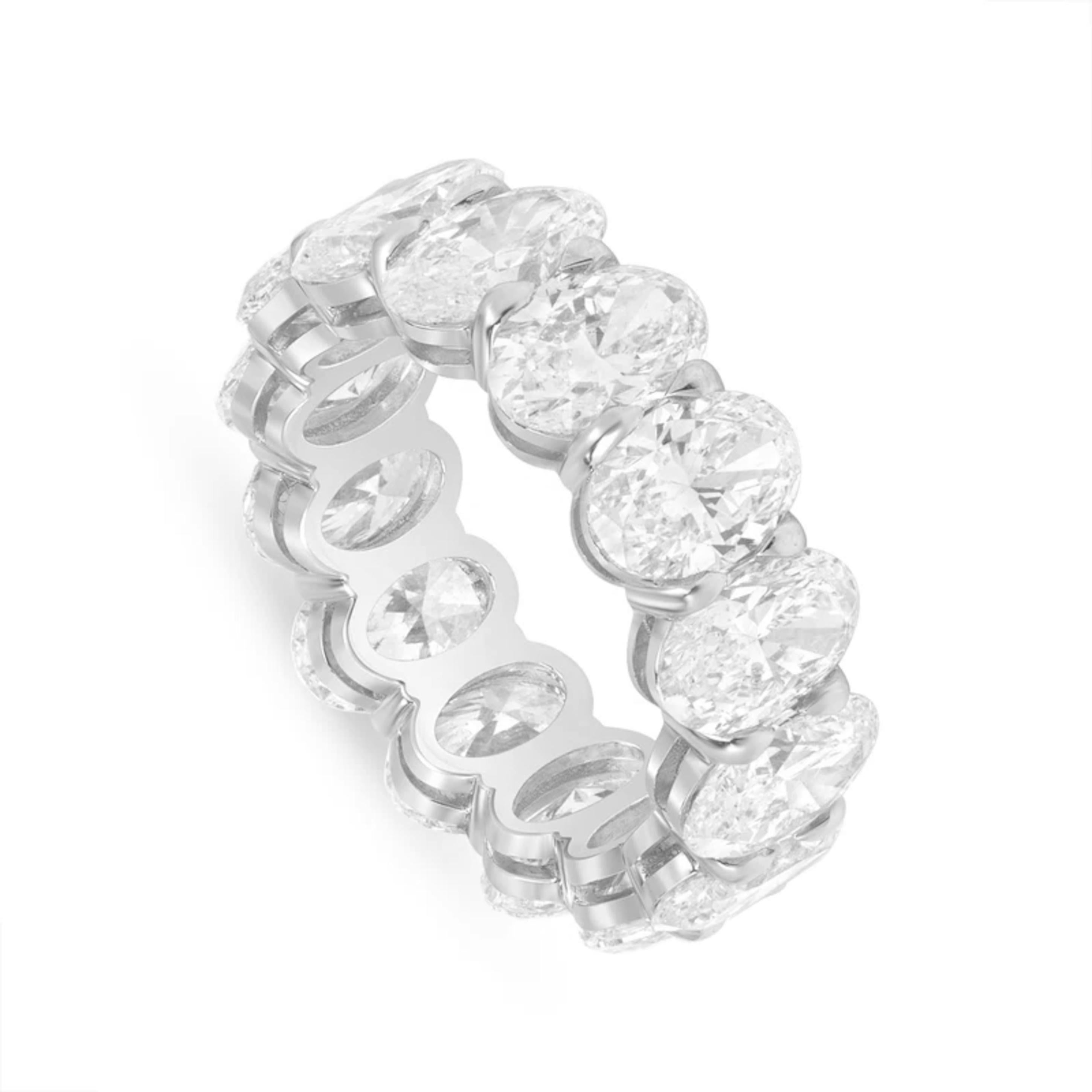 Modern GIA Certified 12  Carat Oval Diamond Eternity Band Ring For Sale