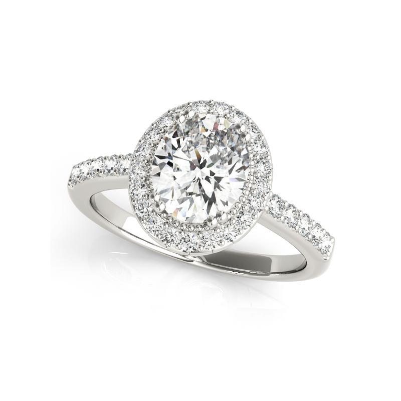 Taille ovale Bague en or blanc 18 carats certifiée GIA et ornée d'un halo de diamants ovales de 1,2 carat en vente