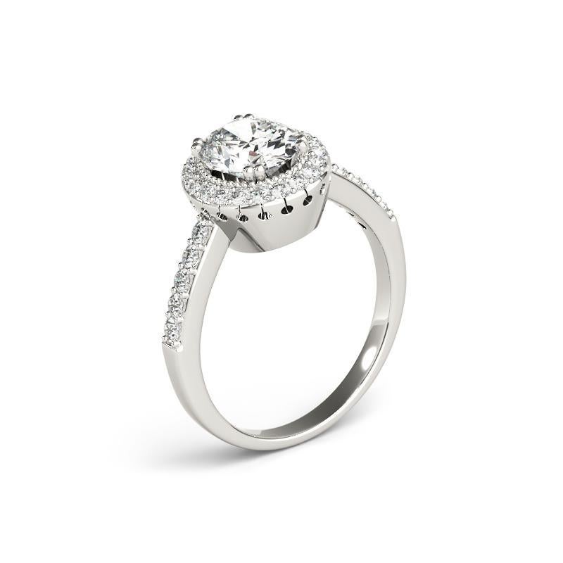 Bague en or blanc 18 carats certifiée GIA et ornée d'un halo de diamants ovales de 1,2 carat Pour femmes en vente