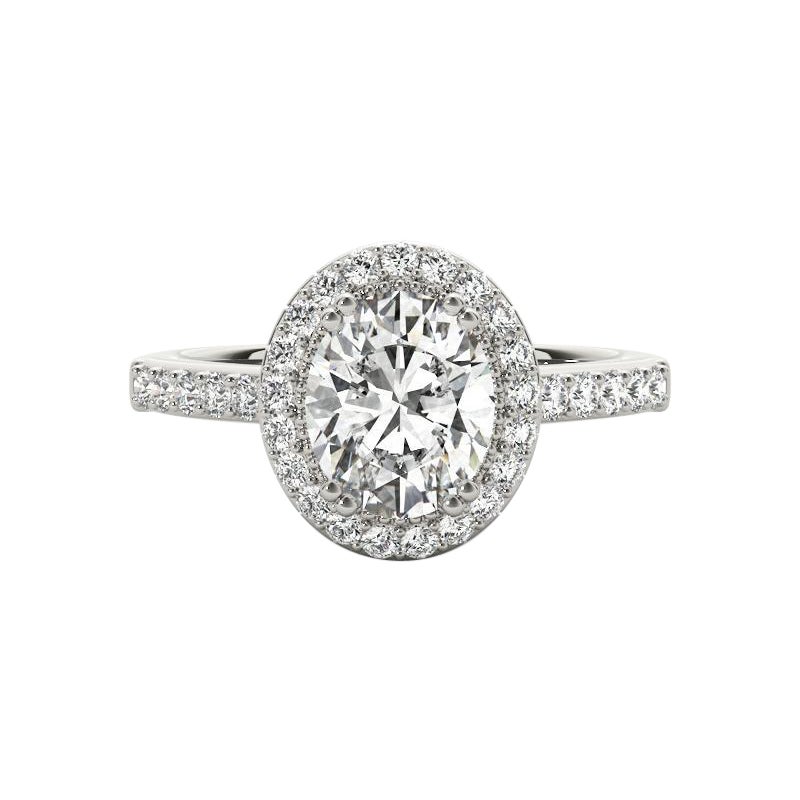 Anello con diamante ovale aureolato in oro bianco 18 carati certificato GIA da 1,2 carati