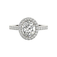 Anello con diamante ovale aureolato in oro bianco 18 carati certificato GIA da 1,2 carati
