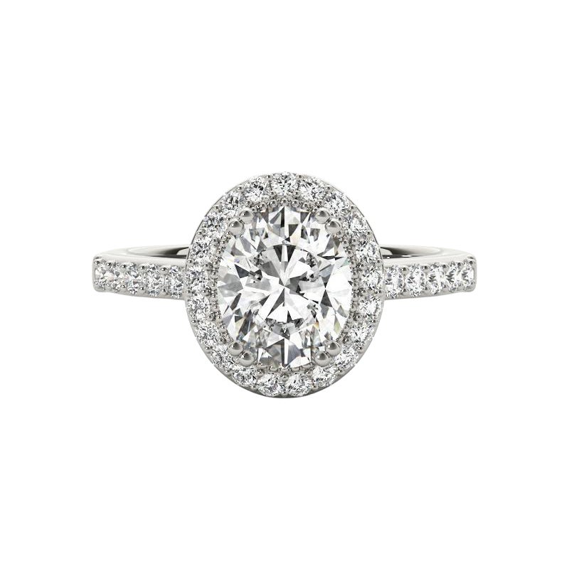Bague en or blanc 18 carats certifiée GIA et ornée d'un halo de diamants ovales de 1,2 carat