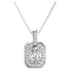 GIA Certified 1.2 Carat Oval Diamond Halo White Gold Pendant Necklace
