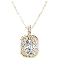 GIA Certified 1.2 Carat Oval Diamond Halo Yellow Gold Pendant Necklace