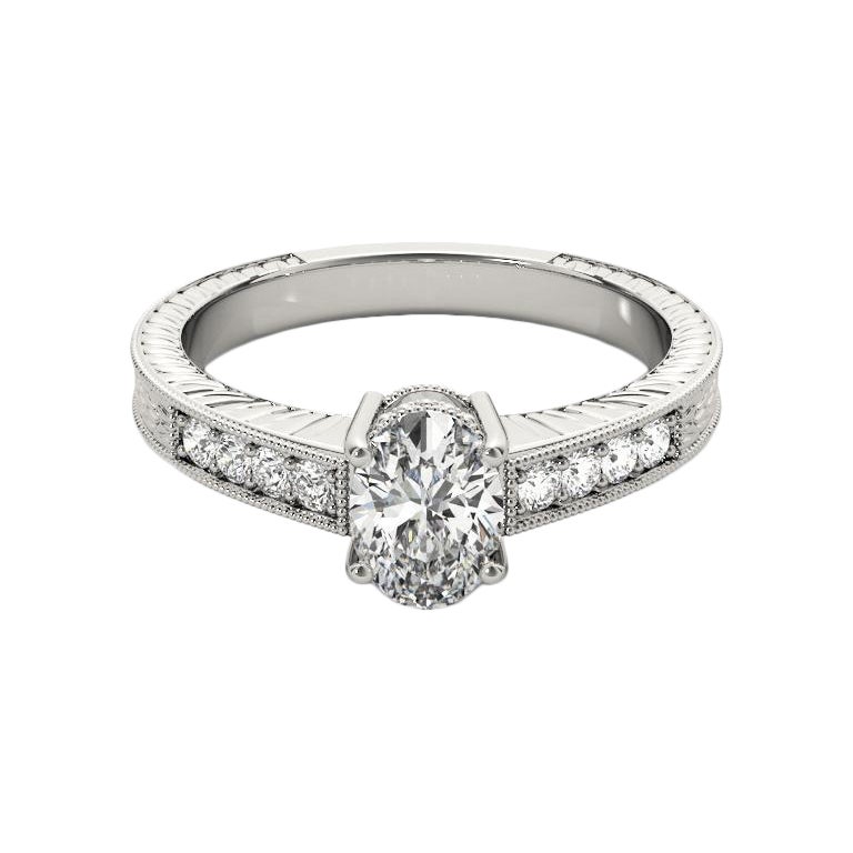 Anello con diamante d'epoca a doppio cesto ovale certificato GIA da 1,2 carati