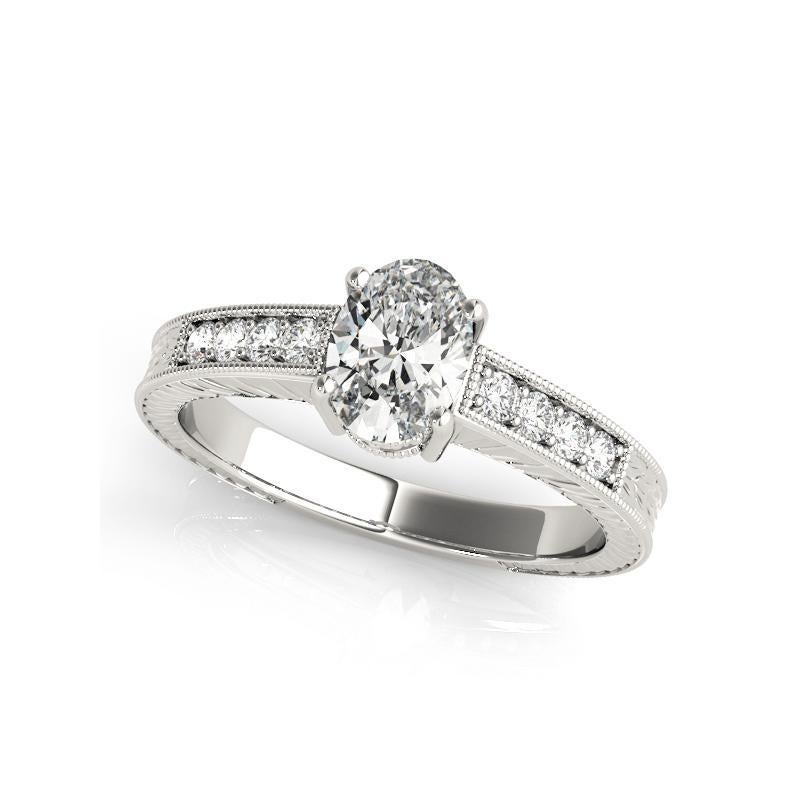 Taglio ovale Anello con diamante ovale doppio cesto in oro bianco vintage certificato GIA da 1,2 carati in vendita