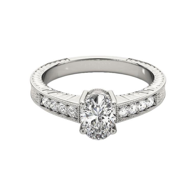 Anello con diamante ovale doppio cesto in oro bianco vintage certificato GIA da 1,2 carati