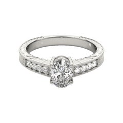 Anello con diamante ovale doppio cesto in oro bianco vintage certificato GIA da 1,2 carati